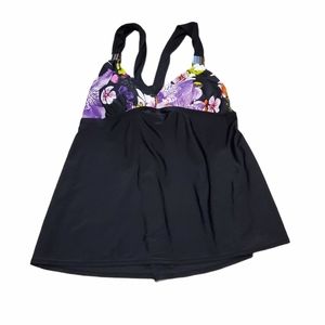 Cacique 18 Swim Floral Black Tankini Top